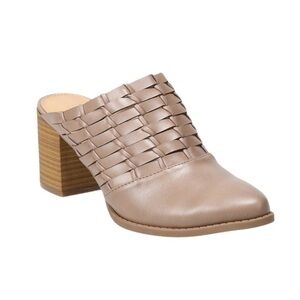 LC Lauren Conrad Mules Sz: 6.5 Heels Slip On Riverbirch Taupe Faux Leather (NIB)